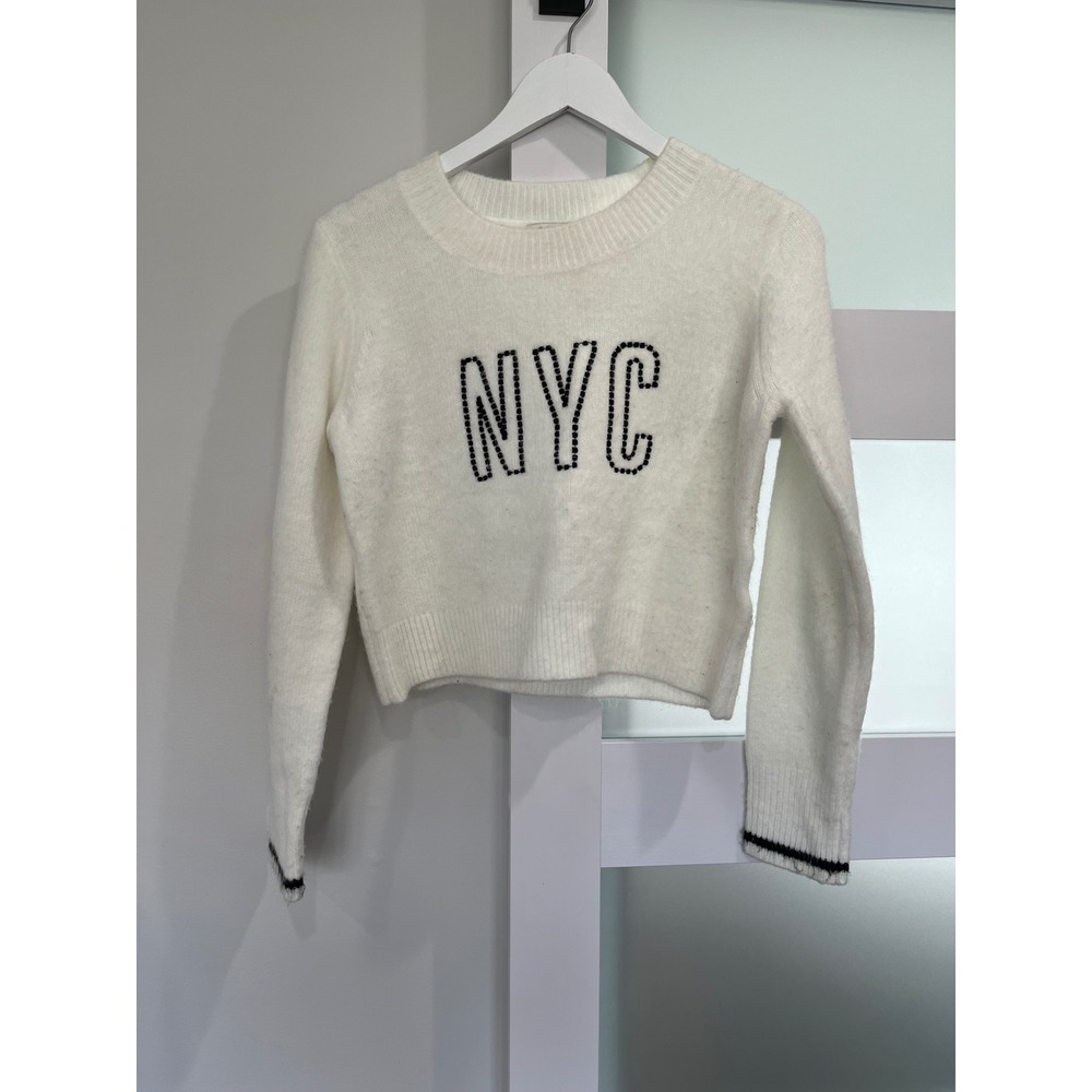 Z Supply NYC Graphic Fuzzy Knit Sweater White Black Stripe XS ZW243825